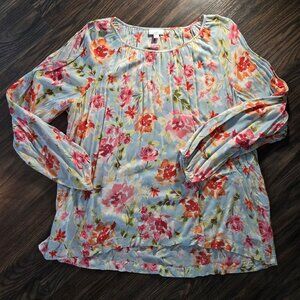 J. JILL Boho/Peasant Style 100% Rayon Floral Tunic Blouse w/ Cold Shoulders/XL
